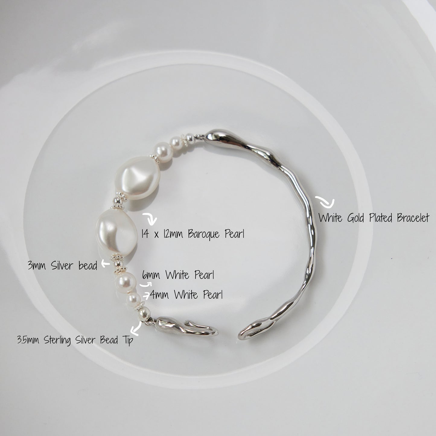 Baroque Swarovski Pearls Bracelet- Stylish Texture Design, Shiny White Gold Plated Hardware, Feminine jewelry, Bridal Bracelet, Gift for Her