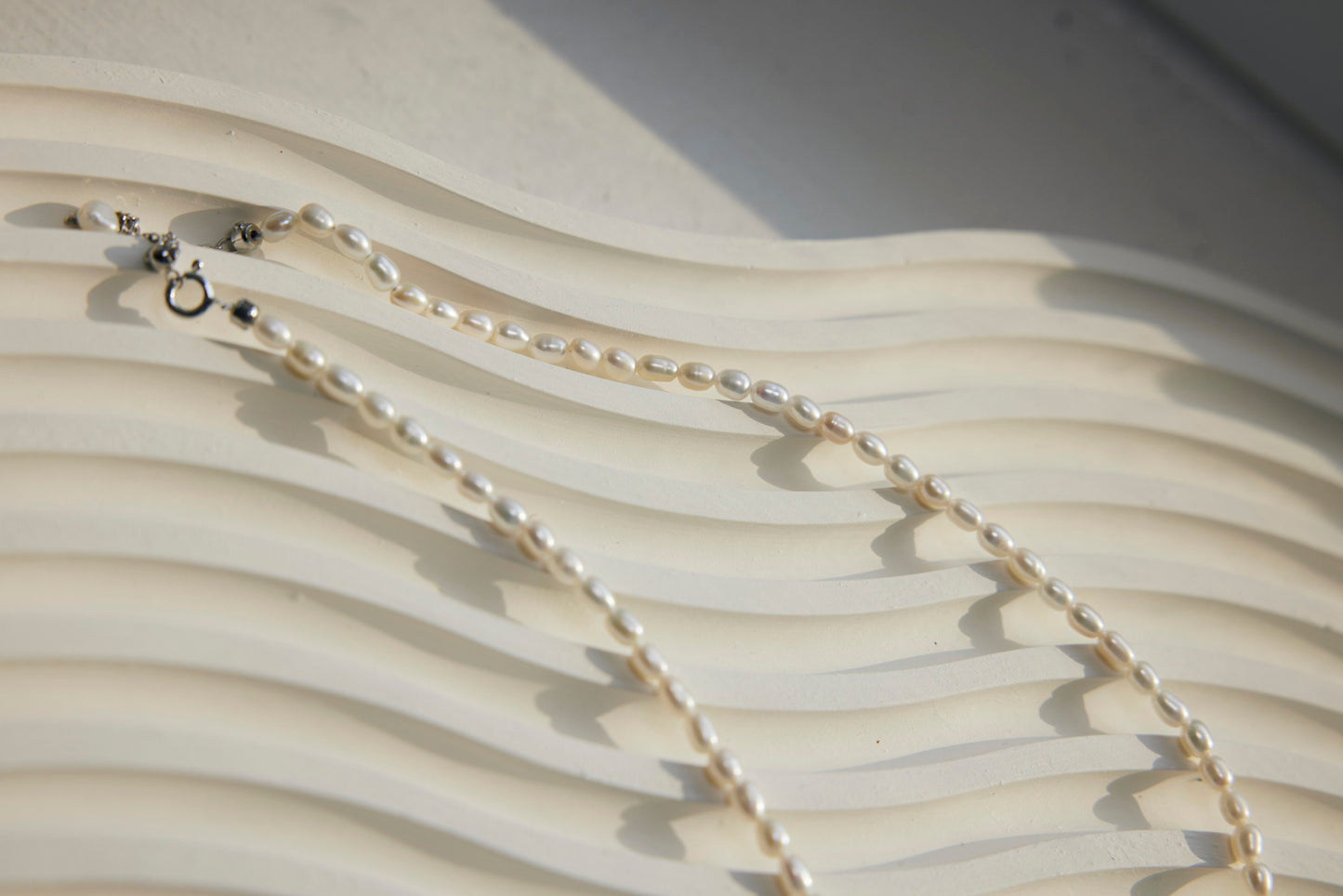 Natural Pearl Necklace with Adjustable Chain | Elegant Rice Pearls | Sterling Silver Jewelry | Summer Fashion | Handmade Gift