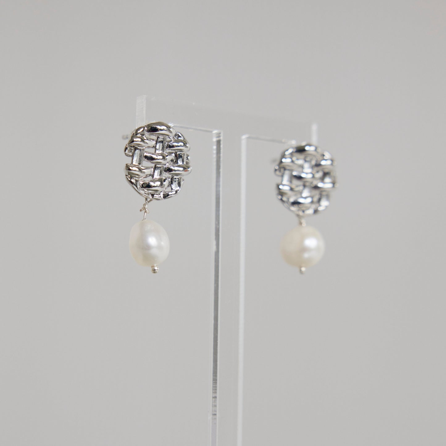 Handmade Natural Baroque Pearl Earrings- S925 Silver French Romantic Intricate Metal Weaving Earrings, Anniversary Gift for Her