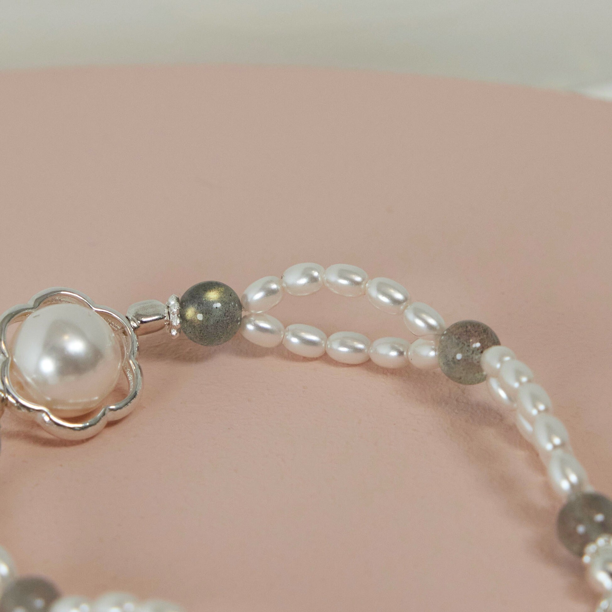 Moonlight Pearl & Grey Moonstone Bracelet- Sterling Silver Swarovski Pearls Hardware, Handmade Elegant Jewelry, Birthday Gift for Her